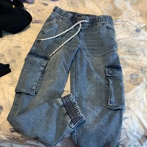 Denim cargo joggers